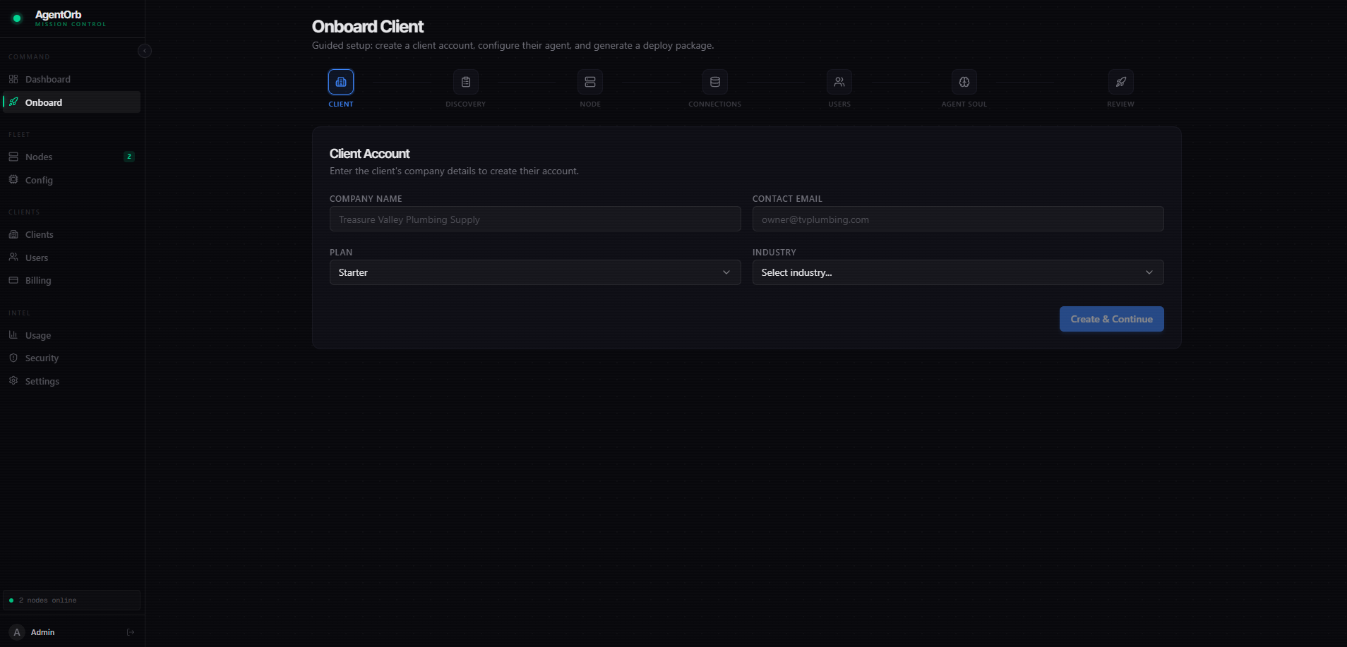 Hub guided client onboarding wizard